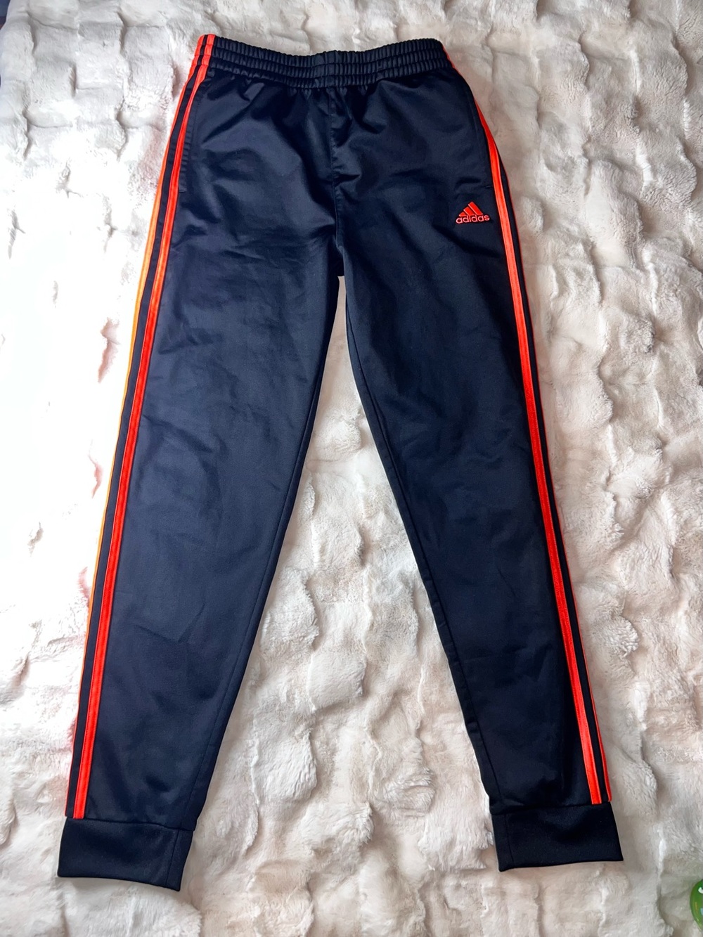 Adidas Men’s Black Track Pants with Orange Stripes | SML